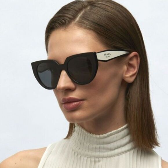 NEW Prada PR14WS 09Q-5S0 Black Talc Gray Cat Eye Oversized Women Sunglasses - Picture 5 of 12